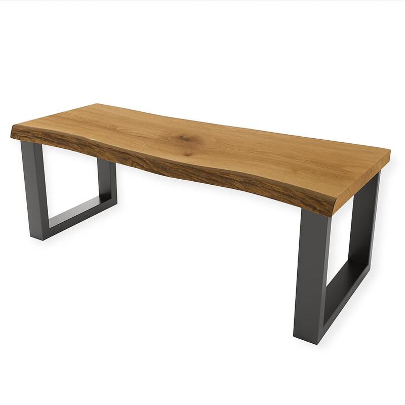 Sitzbank Wildeiche Baumkante geölt mit U-Gestell schwarz 220 x 40 cm von Göhring