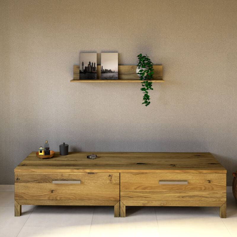 TV-Lowboard Massivholz, mit Schublade und Klappe - Tiefe 60,4 cm Wildeiche von Göhring