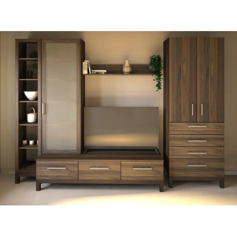 Wohnzimmer TV-Wand Massivholz Nussbaum von Göhring