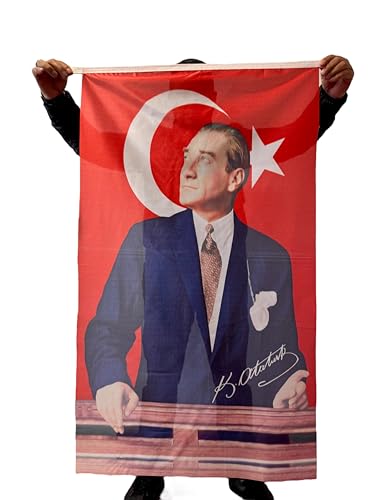 Flagge 70 x 105 cm für Fahnenmast - Atatürk, Türkei, Halbmond Ay Yildiz, Wolf, 3 Hilal Bozkurt - Türkeifahne aus reißfestem Fahnen-Polyester-Stoff, wetterfest und UV-beständig (Ataturk) von Gök-Türk