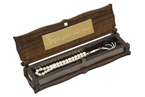 Gök-Türk Gebetskette - 925 Sterling Silber Tesbih mit Schatulle mit IHRER Gravur 33 Perlen von Gök-Türk
