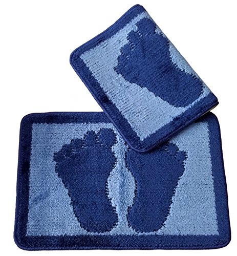 Gökyildiz 2 Stück Badvorleger 60 x 40cm, Motiv Füße, Farben zur Auswahl, Duschvorleger, Fußmatte rutschhemmend (dunkelblau) von Gökyildiz