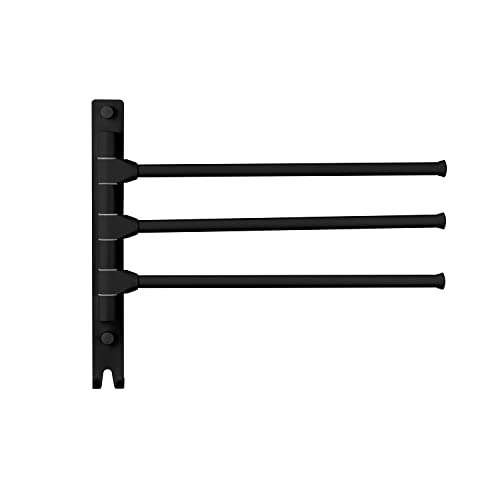 Görbach Aluminium Handtuchhalter Bad mit 180° Schwenkbar Handtuchstange Wand für Bad & Küche, Badetuchhalter mit 3 Armig Habdtuchhalterung matt schwarz (HH-3MS) von Görbach