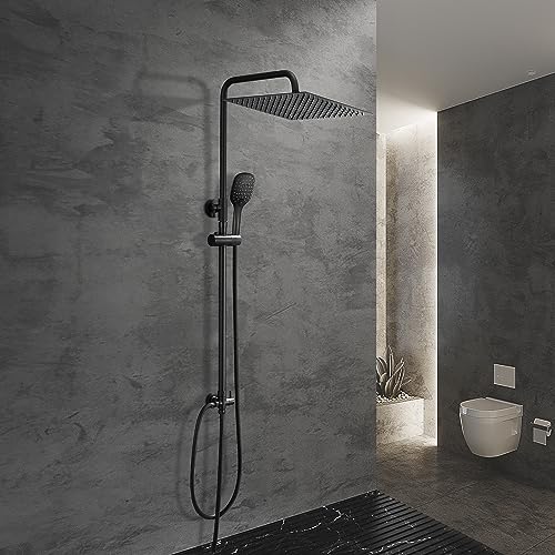 Görbach Duschset Duschsystem Überkopfbrauseset Duschstange Duschsäule ohne Duscharmatur matt schwarz mit 3030 Regenduschkopf von Görbach
