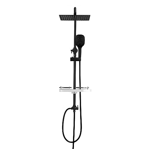Görbach Duschsystem Duschset ohne Duscharmatur Überkopfbrauseset matt schwarz eckig (2020MB+Ablage) von Görbach