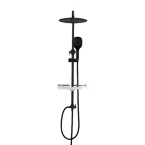 Görbach Duschsystem Duschset ohne Duscharmatur Überkopfbrauseset matt schwarz rund (D20MB+Ablage) von Görbach