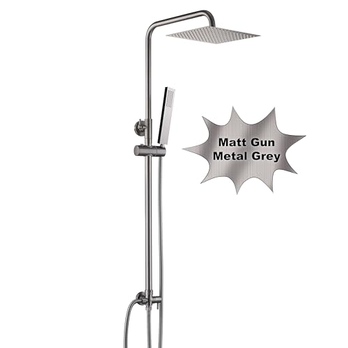 Görbach Edelstahl Duschset ohne Armatur, Regendusche Duschsystem mit Duschkopf, Duschstange, Duschschlauch, Kopfbrause Eckig 20x20cm Gunmetal Grau von Görbach