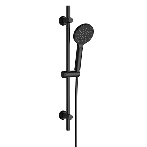 Görbach Edelstahl Duschstange mit Brause 70cm, Duschset Brausestangeset mit Duschkopfhalterung und Schlauch für Badezimmer Rund Matt Schwarz von Görbach