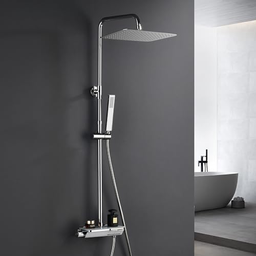 Görbach Regendusche Duschset mit Duscharmatur Komplettset-Edelstah Duschsystem mit Thermostat,Überkopfbrause,Handbrause,Duschstange Chrom (3525CP) von Görbach