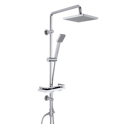 Görbach Regendusche Duschset ohne Armatur, Edelstahl Duschsystem mit Ablage, Duschstange set mit Kopfbrause 20x20cm von Görbach