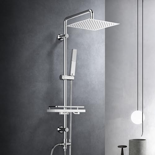 Görbach Regendusche Duschsystem Duschstange mit Ablage Duschset ohne Duscharmatur Chrom(25x25) von Görbach