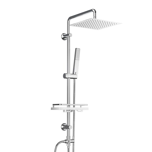Görbach Regendusche Duschsystem mit Ablage, Edelstahl Duschset ohne Duscharmatur Chrom (Kopfbrause 20x20cm) von Görbach