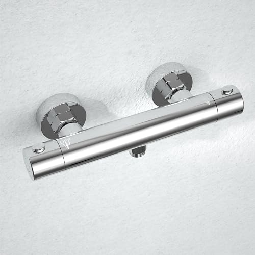Görbach Thermostat Duscharmatur mit 38 °C Sicherheitstaste, Mischbatterie Dusche Thermostat, Chrom Badewannenarmatur für Dusche und Badewanne von Görbach