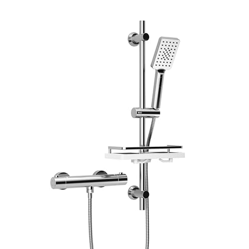 Görbach Thermostat Duschsystem mit Duscharmatur, Duschstangeset mit Duschablage, Thermostat Mischbatterie Dusche + Edelstahl Brausestangeset 70cm mit Handbrause und Schlauch Rechteckig Chrom Görbach Thermostat Duschsystem mit Duscharmatur, Duschstangeset mit Duschablage, Thermostat Mischbatterie Dusche + Edelstahl Brausestangeset 70cm mit Handbrause und Schlauch Rechteckig Chrom von Görbach