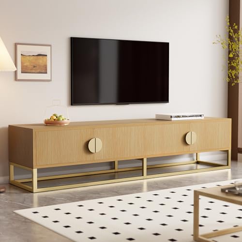 180 cm TV-Schrank mit Holzmaserung – moderner Esszimmerschrank, halbrunde Griffe, 4 Türen von Goeria