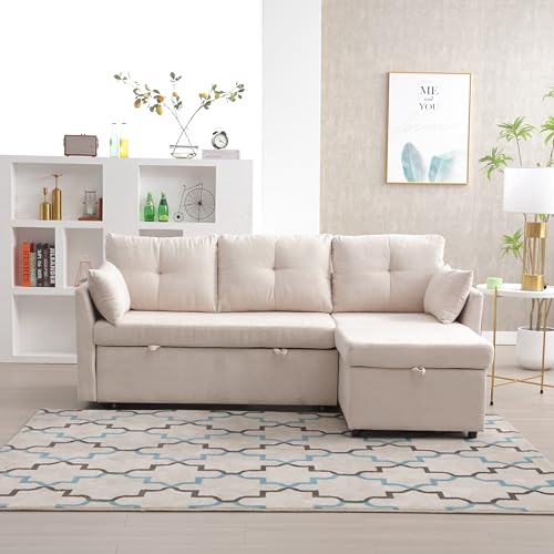 Goeria L-förmiges Modulares Schlafsofa mit Reversiblem Chaise, 206L x 130W x 66-88H cm, Beige, Chenille, Holzwerkstoff, Sofa, Sektionale Couch mit Stauraum und Reclining-Funktion Goeria L-förmiges Modulares Schlafsofa mit Reversiblem Chaise, 206L x 130W x 66-88H cm, Beige, Chenille, Holzwerkstoff, Sofa, Sektionale Couch mit Stauraum und Reclining-Funktion von Goeria