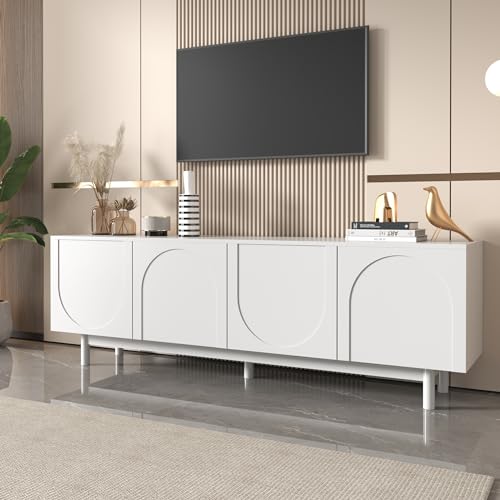Moderner weiß TV-Schrank – 175 x 38 x 56 cm, Leichte Lowboard-TV-Möbel im Luxusstil, verstellbare Einlegeplatten(Weiß) von Goeria