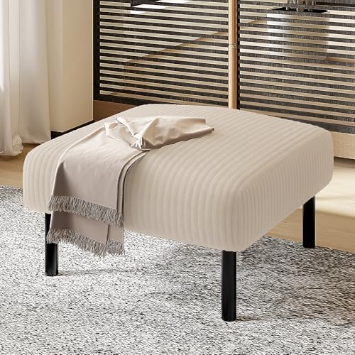 Premium Cord-Stoff Hocker mit Metallgestell – Superweicher Veloursbezug für ultimativen Komfort – Vielseitig als Fußbank, Sitzhocker & Beistelltisch – Blitzschnell & werkzeugfrei montiert (Beige) von Goeria