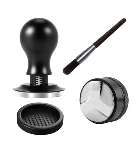 58 mm Kaffee-Tamper- und Verteiler-Set, 58 mm Espresso-Tamper-Set mit flachem Boden aus Edelstahl, kalibriertes federbelastetes Tamper-Set mit Reinigungsbürste, Breville Espresso-Zubehör-Set von Goespecil
