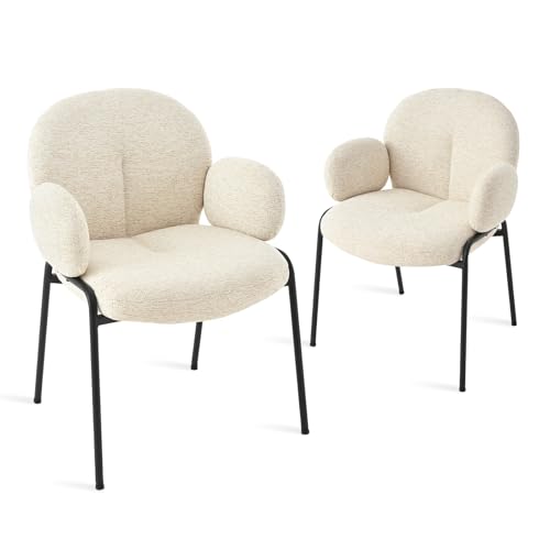 Goeurvant Esszimmerstühle 2er Set Beige mit Armlehne - Moderne Polsterstühle mit Hoher Lehne,Metallgestell,Höhenverstellbare Füße,Leinen Küchenstühle für Wohnzimmer,Esszimmer,Schlafzimmer von Goeurvant