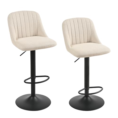 Goeurvant 360°Drehbar Barhocker 2er Set Höhenverstellbar mit Lehne,Polster Barstühle mit Fußstütze & Metallgestell,Leinen Drehsessel für Bar,Küche,Theke,Esszimmer,Wohnzimmer & Essbereich,Beige von Goeurvant