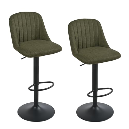 Goeurvant 360°Drehbar Barhocker 2er Set Höhenverstellbar mit Lehne,Polster Barstühle mit Fußstütze & Metallgestell,Leinen Drehsessel für Bar,Küche,Theke,Esszimmer,Wohnzimmer & Essbereich,Grasgrün von Goeurvant