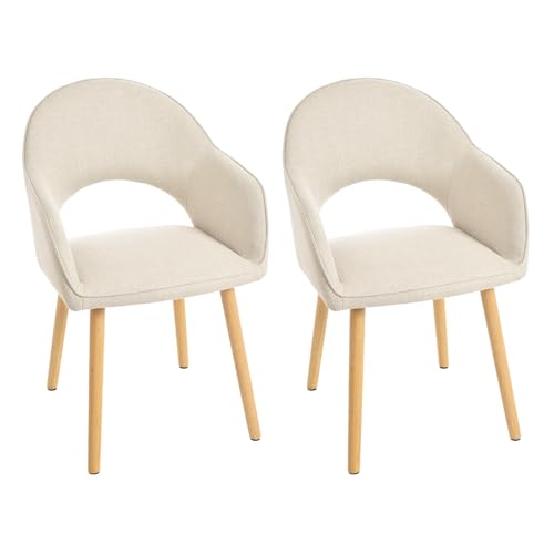 Goeurvant Beige Esszimmerstühle 2er Set Polsterstühle Küchenstühle Holzbeine Wohnzimmer Sessel Polyester von Goeurvant