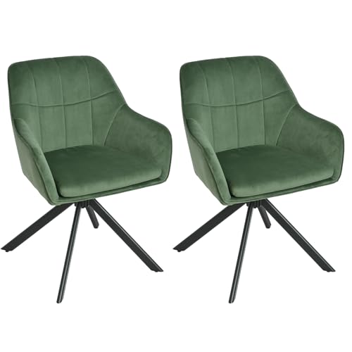 Goeurvant Drehstuhl Esszimmer 2er Set Samt Grün mit Armlehne Polsterstuhl Esszimmerstühle drehbar Küchenstuhl mit Metallbeine für Wohnzimmer Esszimmer von Goeurvant