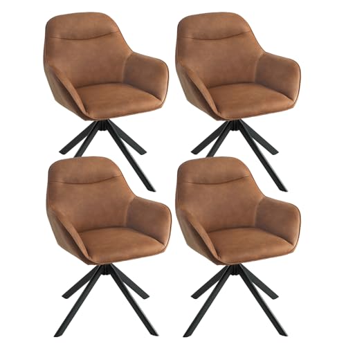 Goeurvant Drehstuhl Esszimmer Kunstleder Braun 4er Set Armlehnenstuhl Polsterstuhl Esszimmerstühle drehbar Küchenstuhl mit Armlehne und Rückenlehne für Wohnzimmer Esszimmer von Goeurvant