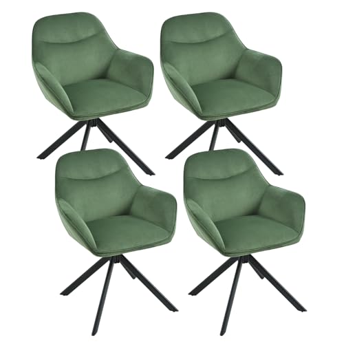 Goeurvant Drehstuhl Esszimmer 4er Set Samt Grün mit Armlehne Polsterstuhl Esszimmerstühle drehbar Küchenstuhl mit Metallbeine und Rückenlehne für Wohnzimmer Esszimmer von Goeurvant