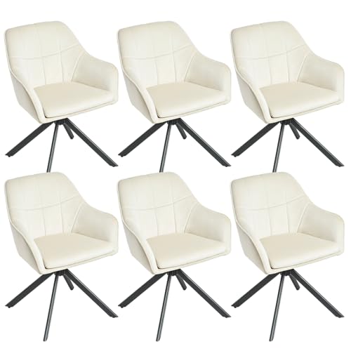 Goeurvant Drehstuhl Esszimmer 6er Set Beige mit Armlehne Polsterstuhl Cord Esszimmerstühle drehbar Küchenstuhl mit Metallbeine für Wohnzimmer Esszimmer von Goeurvant