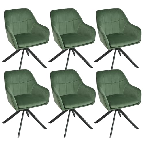 Goeurvant Drehstuhl Esszimmer 6er Set Samt Grün mit Armlehne Polsterstuhl Esszimmerstühle drehbar Küchenstuhl mit Metallbeine für Wohnzimmer Esszimmer von Goeurvant