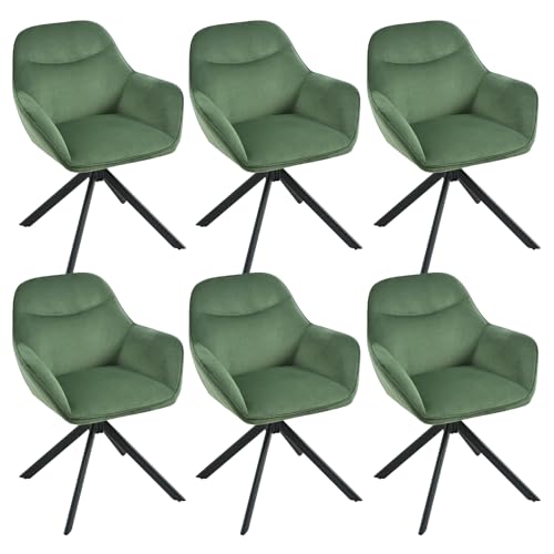 Goeurvant Drehstuhl Esszimmer 6er Set Samt Grün mit Armlehne Polsterstuhl Esszimmerstühle drehbar Küchenstuhl mit Metallbeine und Rückenlehne für Wohnzimmer Esszimmer von Goeurvant
