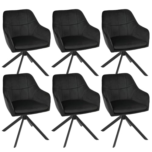 Goeurvant Drehstuhl Esszimmer 6er Set Schwarz mit Armlehne Polsterstuhl Samt Esszimmerstühle drehbar Küchenstuhl mit Metallbeine für Wohnzimmer Esszimmer von Goeurvant