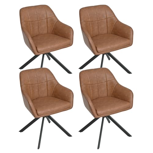 Goeurvant Drehstuhl Esszimmer Kunstleder Braun 4er Set Armlehnenstuhl Polsterstuhl Esszimmerstühle drehbar Küchenstuhl mit Armlehne und Rückenlehne für Wohnzimmer Esszimmer von Goeurvant
