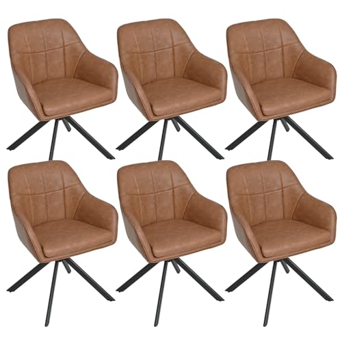 Goeurvant Drehstuhl Esszimmer Kunstleder Braun 6er Set Armlehnenstuhl Polsterstuhl Esszimmerstühle drehbar Küchenstuhl mit Armlehne und Rückenlehne für Wohnzimmer Esszimmer von Goeurvant