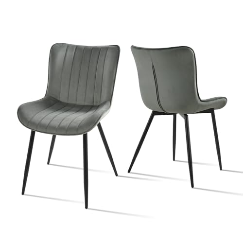 Goeurvant Esszimmerstühle Samt Grau 2er Set Stühle Esszimmer Wohnzimmerstuhl Polsterstuhl Küchenstuhl mit Rückenlehne und Metallbeiner, Hellgrau von Goeurvant