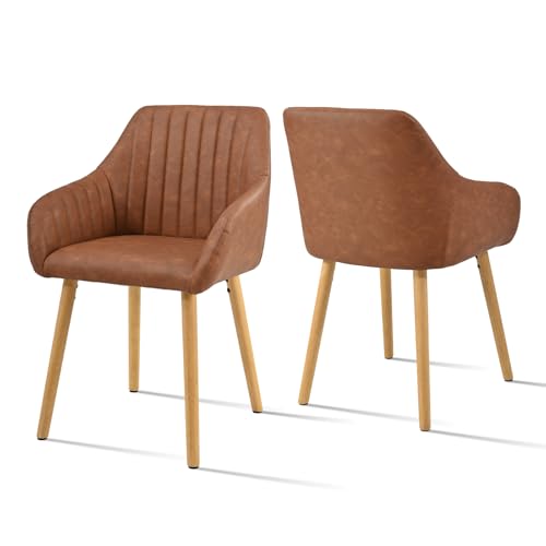 Goeurvant Esszimmerstühle 2er Set PU Leder Sessel mit Holzbeinen Polyester Küchenstühle für Wohnzimmer Braun von Goeurvant