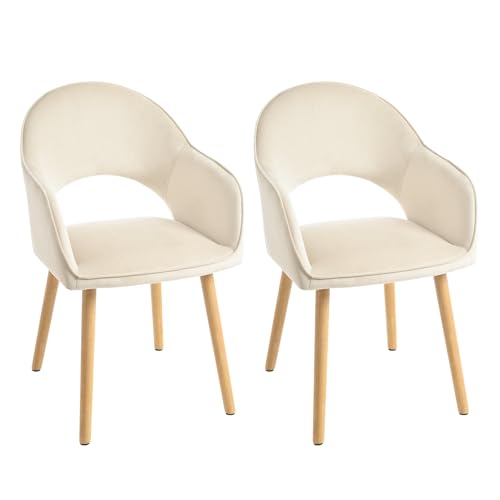 Goeurvant Esszimmerstühle 2er Set Polsterstuhl Küchenstuhl Samt Esszimmerstuhl Holzbeine Wohnzimmer Sessel Creme von Goeurvant