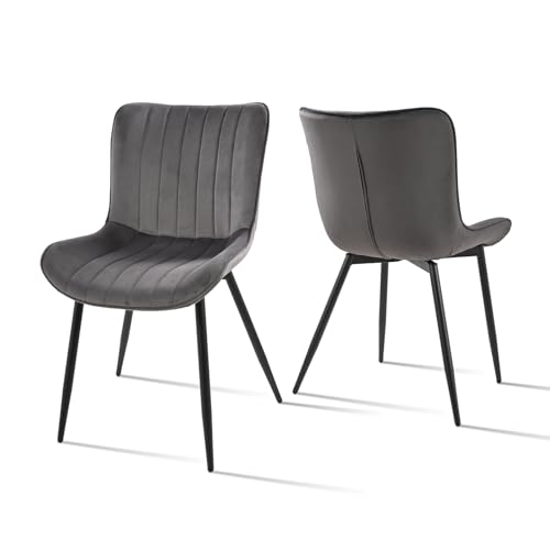 Goeurvant Stühle Esszimmer 2er Set Samt Polsterstuhl Küchenstuhl Wohnzimmerstuhl Esszimmerstühle mit Rückenlehne und Metallbeine für Esszimmer Wohnzimmer, Dunkelgrau von Goeurvant