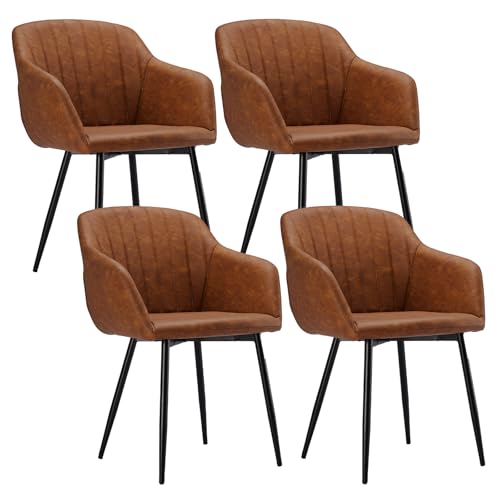Goeurvant Esszimmerstühle Kunstleder Braun mit Armlehne 4er Set Küchenstuhl Wohnzimmerstuhl mit Gepolstertem Sitz Metallbeine Polsterstuhl für Esszimmer Wohnzimmer Küche von Goeurvant