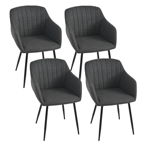 Goeurvant Esszimmerstühle 4er Set mit Armlehne Polsterstuhl Küchenstuhl Stühle Esszimmer Armlehnenstuhl Wohnzimmerstuhl mit Metallbeine und Rückenlehne Sitzfläche aus Polyester, Schwarzgrau von Goeurvant