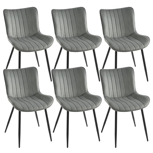 Goeurvant Esszimmerstühle 6er Set Grau Stühle Esszimmer Samt Polsterstuhl Küchenstuhl Wohnzimmerstuhl mit Rückenlehne und Metallbeiner, Hellgrau von Goeurvant