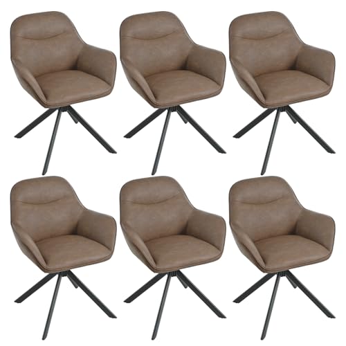Goeurvant Esszimmerstühle 6er Set drehbar mit Armlehne Küchenstuhl drehbar Polsterstuhl Drehstuhl Esszimmer aus Kunstleder mit Metallbeine und Rückenlehne für Esszimmer Küche Büro, Dunkelbraun von Goeurvant