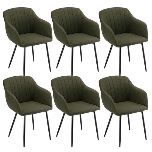 Goeurvant Esszimmerstühle 6er Set mit Armlehne, Küchenstuhl Sessel Polsterstuhl Wohnzimmerstuhl Metallbeine Sitzfläche aus Polyester für Esszimmer, Wohnzimmer, Schlafzimmer, Gras-Grün von Goeurvant