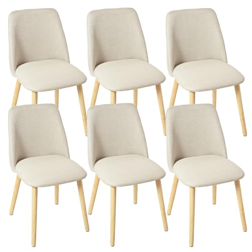 Goeurvant Esszimmerstühle Beige 6er Set Holzbeine Polsterstuhl Stühle Esszimmer aus Polyester Küchenstühle für Esszimmer Küche Büro von Goeurvant