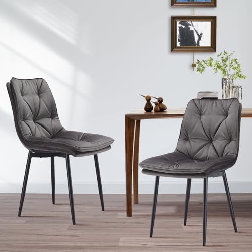 Goeurvant Esszimmerstühle Dunkelgrau Samt 2er Set Polsterstuhl Dicker Sitz Küchenstühle Wohnzimmerstühle mit Rückenlehnen und Metallbeinen Goeurvant Esszimmerstühle Dunkelgrau Samt 2er Set Polsterstuhl Dicker Sitz Küchenstühle Wohnzimmerstühle mit Rückenlehnen und Metallbeinen von Goeurvant