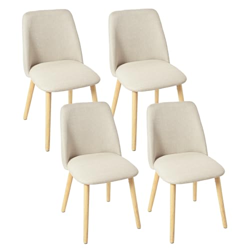 Goeurvant Esszimmerstühle Beige 4er Set Holzbeine Polsterstuhl Stühle Esszimmer Wohnzimmerstuhl Küchenstühle aus Polyester für Esszimmer Küche Büro von Goeurvant