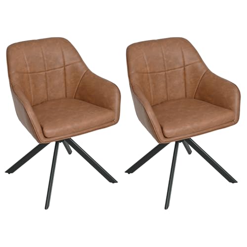 Goeurvant Drehstuhl Esszimmer Kunstleder Braun 2er Set Armlehnenstuhl Polsterstuhl Esszimmerstühle drehbar Küchenstuhl mit Armlehne und Rückenlehne für Wohnzimmer Esszimmer von Goeurvant