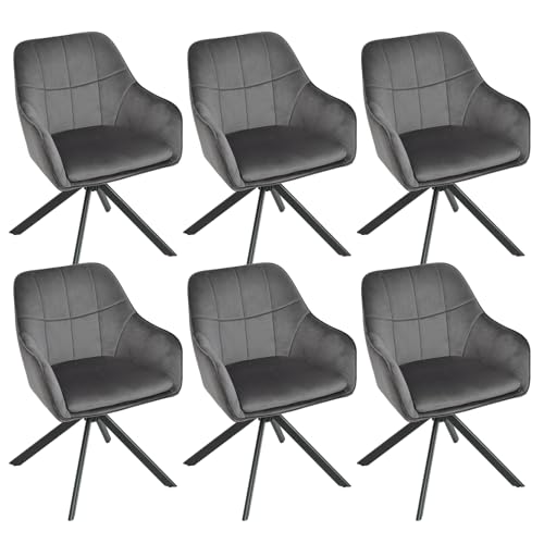 Goeurvant Esszimmerstühle drehbar 6er Set Grau Armlehnenstuhl Polsterstuhl drehstuhl Esszimmer drehstühle aus Samt Küchenstuhl mit Metallbeine für Wohnzimmer Esszimmer von Goeurvant